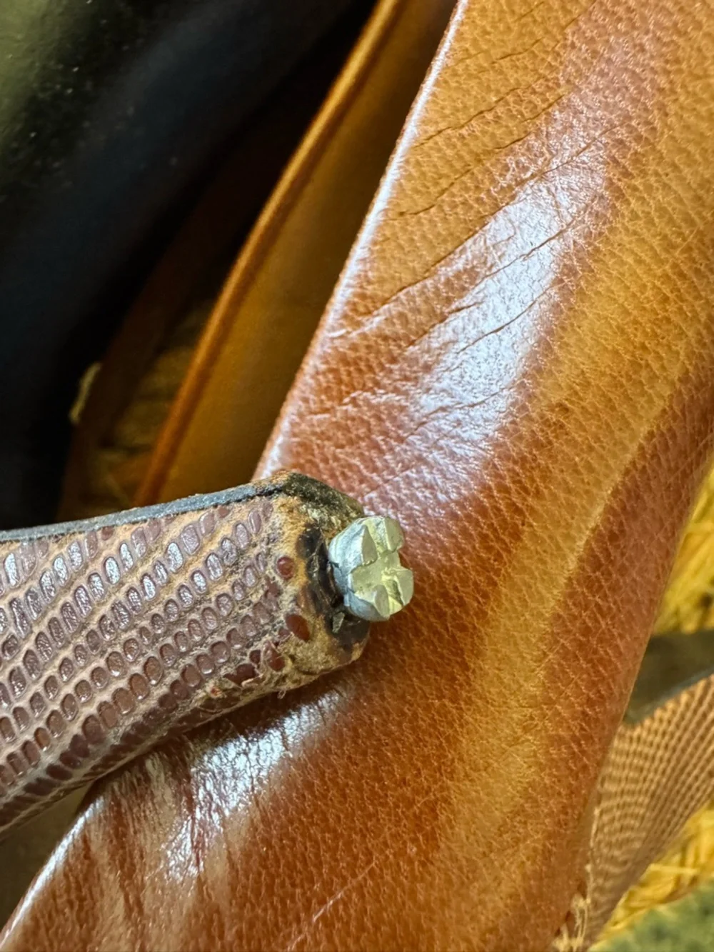 Vtg Stuart Weitzman Cognac Brown Leather Pointed-Toe Flats with snakeskin Heel - Picture 4 of 8